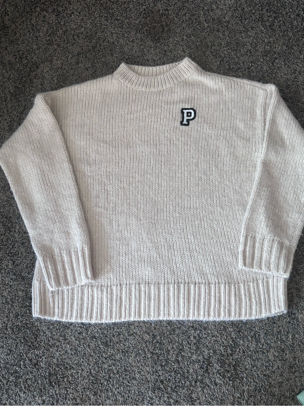 Victoria's Secret Cream Crewneck Sweater with 'P' Patch